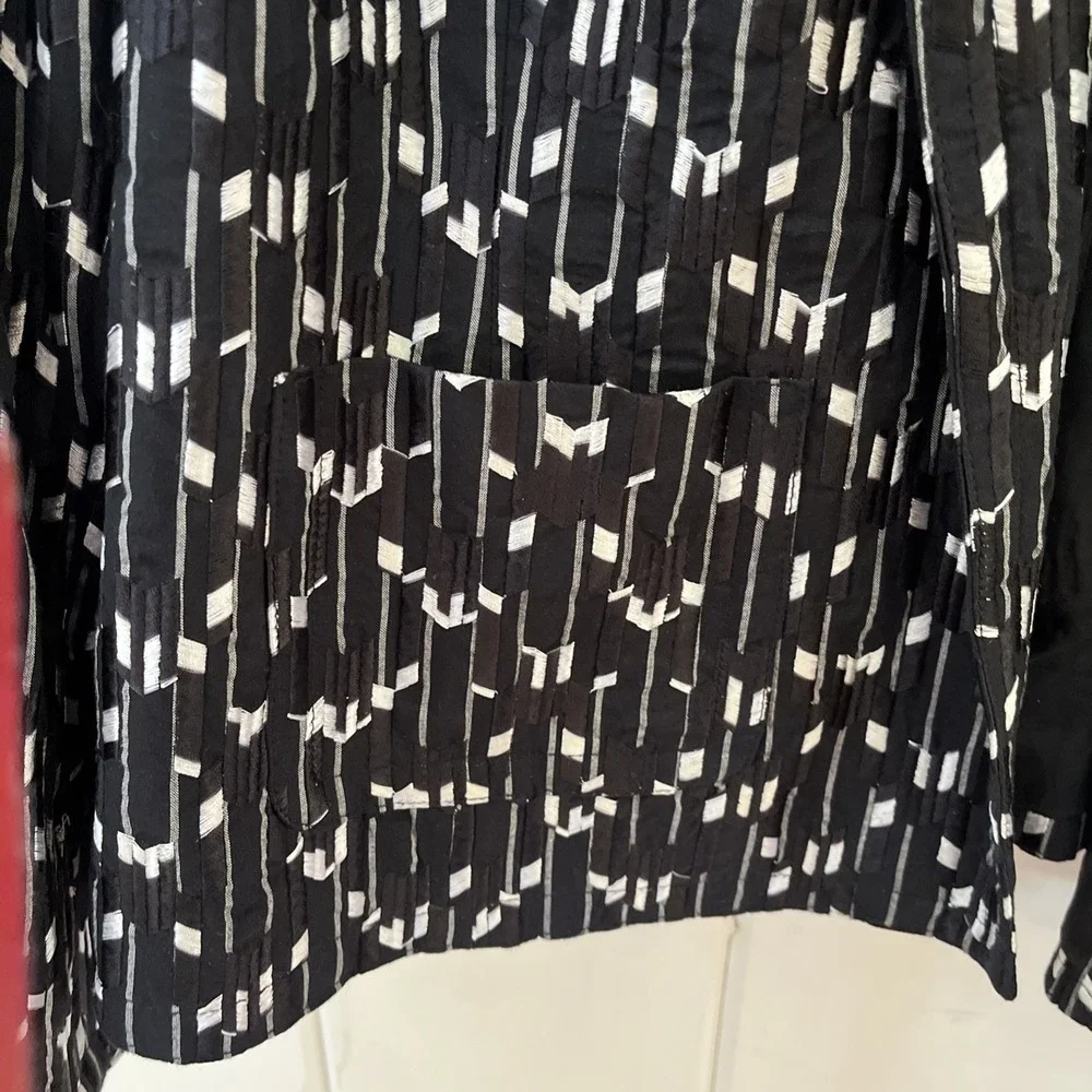 Jones New York Collection Black White Pattern Embroidered Blazer Jacket 20W,